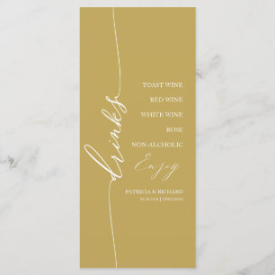Cartão de Menu de Bebidas de Casamento Fancy Gold