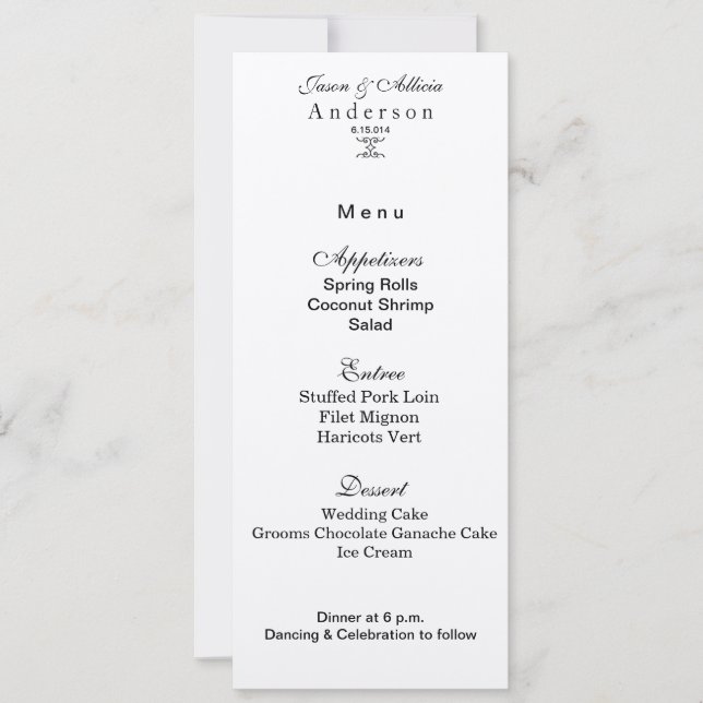 Cartão de menu de brilho dourado para casamento (Frente)