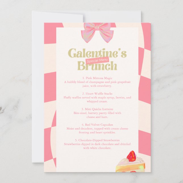 Cartão de Menu de Brunch de Galentine's Rosa Vinta (Frente)