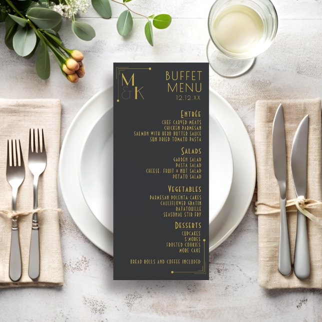 Cartão de Menu de Buffet de Casamento de Arte Deco (Add your own buffet menu! Perfect for a 1920s inspired wedding)