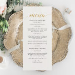 Cartão de Menu de Caligrafia em Faux Dourado Elega<br><div class="desc">Caligrafia Falsa Dourada Clássica & Menu de Casamento Elegante, Festa ou Aniversário. Um design elegante em dourado, preto e branco ou qualquer cor de fundo que você escolher. Basta clicar no link personalizar ainda mais, mostrado abaixo da área de personalização do texto à direita, e escolher a cor de fundo...</div>