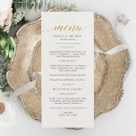 Cartão de Menu de Caligrafia em Faux Dourado Elega<br><div class="desc">Caligrafia Falsa Dourada Clássica & Elegante Cardápio de Casamento, Festa ou Aniversário. Um design elegante em dourado, preto e branco ou qualquer cor de fundo que você escolher. Basta clicar no link personalizar ainda mais, mostrado abaixo da área de personalização do texto à direita, e escolher a cor de fundo...</div>