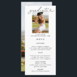 Cartão de Menu de Caligrafia para Graduação Elegan<br><div class="desc">Este cartão elegante de menu de festa de formatura é a última peça de declaração. Ele apresenta um escrevendo de caligrafia com um coração de sotaque e duas fotos na frente e atrás.</div>