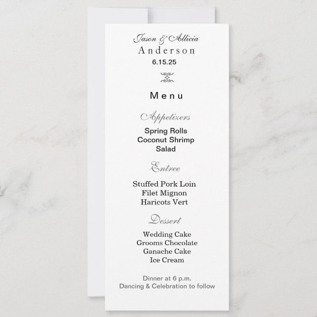 Cartão de Menu de Casamento (Frente)