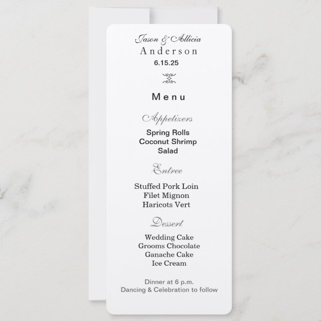 Cartão de Menu de Casamento (Frente)
