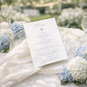 Cartão de Menu de Casamento 5x7 Hydrangea Azul Fra