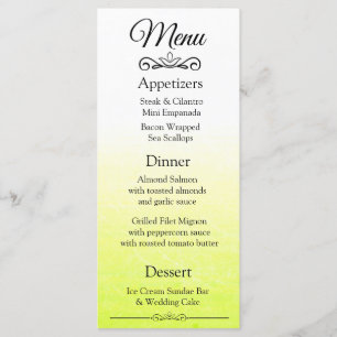 Cartão de Menu de Casamento Amarelo Desvanecido De
