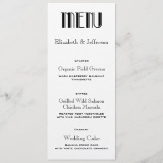 Cartão de Menu de Casamento Art Deco