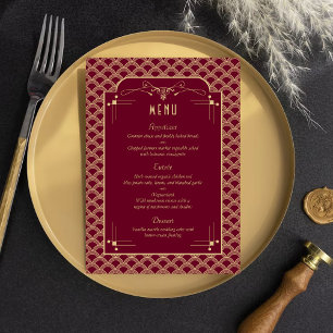 Cartão de Menu de Casamento Art Deco Gatsby, de 19