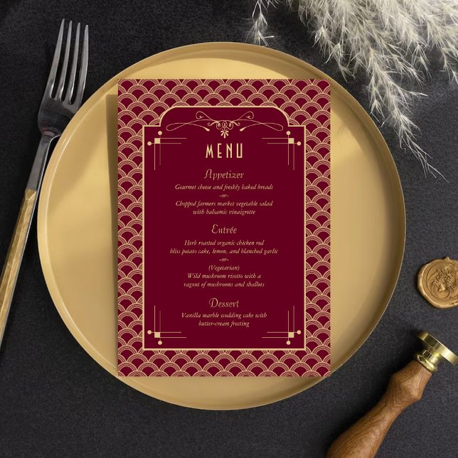 Cartão de Menu de Casamento Art Deco Gatsby, de 19 (Criador carregado)