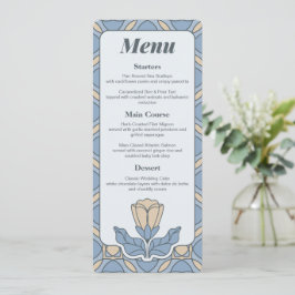 Cartão de Menu de Casamento Art Nouveau Azul Empoe