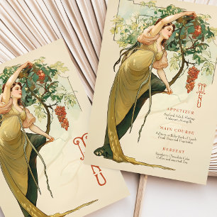 Cartão de Menu de Casamento Art Nouveau com Uvas