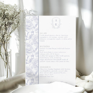 Cartão de Menu de Casamento Azul Dusty Monograma