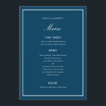 Cartão de Menu de Casamento Azul Escuro Elegante<br><div class="desc">perfeito para qualquer evento; cor e espessura da borda são editáveis</div>