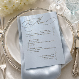 Cartão de Menu de Casamento Azul Luxuoso Marrom
