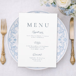 Cartão de Menu de Casamento Azul Poeirento Minimal
