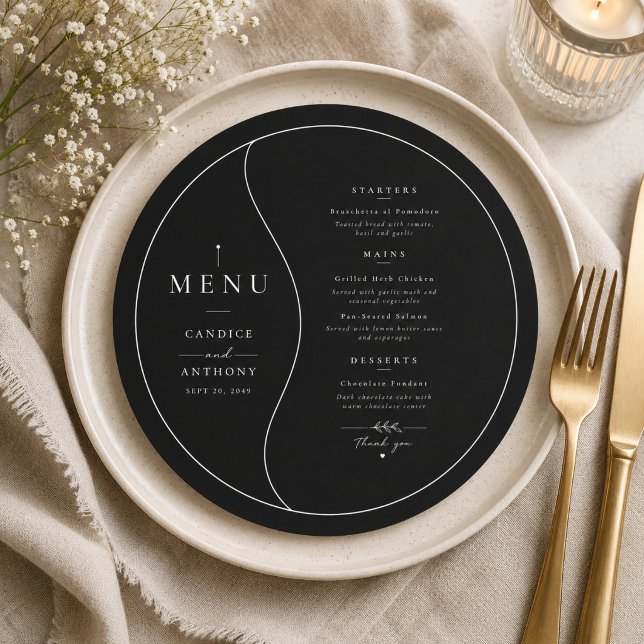Cartão de Menu de Casamento Black Tie (Criador carregado)