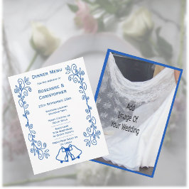 Cartão de Menu de Casamento Blue Sapphire Sinos Tr