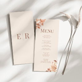 Cartão de Menu de Casamento Blush Beige Monogram