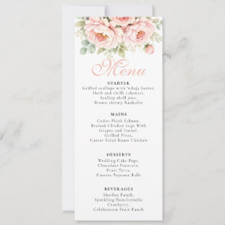 Cartão de Menu de Casamento Blush Peony