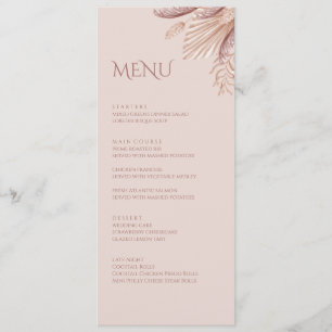 Cartão de Menu de Casamento Boho Blush com Grama P