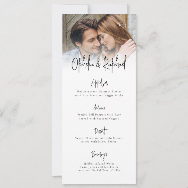 Cartão de Menu de Casamento Boho com Roteiro de Fo (Frente)