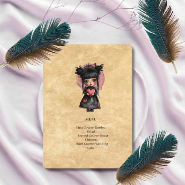 Cartão de Menu de Casamento Boneca Gótica (Criador carregado)