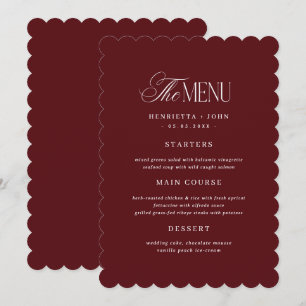 Cartão de Menu de Casamento Borgonha com Bordas On