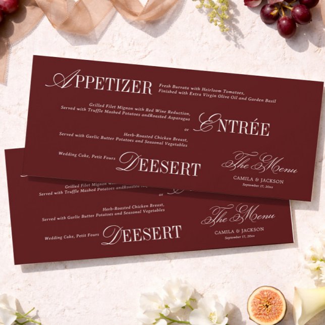Cartão de Menu de Casamento Borgonha de Antiga For (Criador carregado)