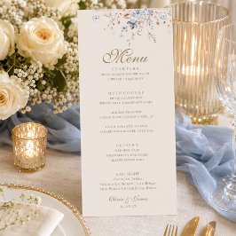 Cartão de Menu de Casamento Botânico Azul Empoeira
