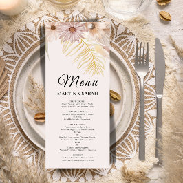 Cartão de Menu de Casamento Botânico Boho Neutro