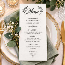 Cartão de Menu de Casamento Botânico com Caligrafi