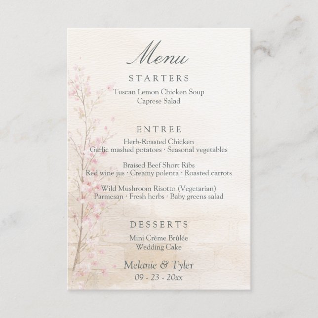 Cartão de Menu de Casamento Botânico Elegante de P (Frente)