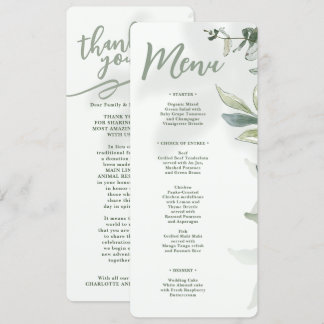 Cartão de Menu de Casamento Botânico Moderno Orgân