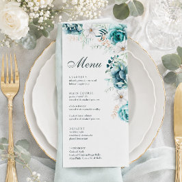 Cartão de Menu de Casamento Botânico Turquesa