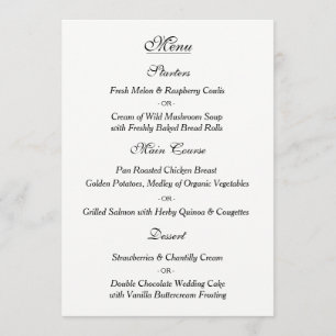 Cartão de Menu de Casamento Branco Elegante