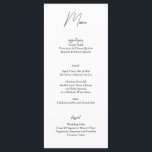 Cartão de Menu de Casamento Branco Negro Minimalis<br><div class="desc">Melhore suas configurações de mesa com este cartão de menus preto e branco minimalista. Apresentando uma tipografia limpa e um design de eterno, esta placa delineia em estilo as suas opções de refeições de recepção. Totalmente personalizável, é perfeito para temas modernos, de gravata negra ou de casamento subestimados. Um detalhe...</div>