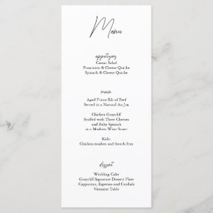 Cartão de Menu de Casamento Branco Negro Minimalis