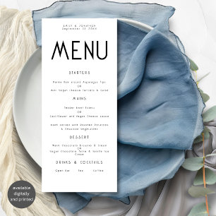 Cartão de Menu de Casamento Branco Preto de Texto