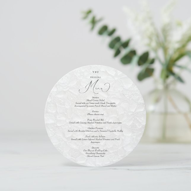 Cartão de Menu de Casamento Branco Simples (Em pé/Frente)