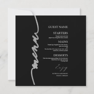 Cartão de Menu de Casamento Brilho Falso Prata Pre
