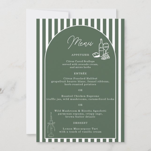 Cartão de Menu de Casamento Cabana Préppy com List (Frente)