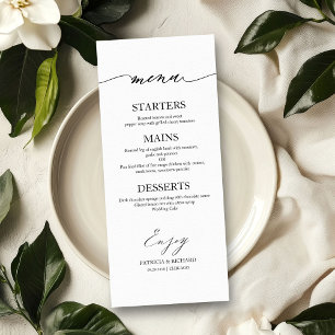 Cartão de Menu de Casamento Caligrafia Chic 4x9 Pa