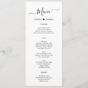Cartão de Menu de Casamento Cardíaco com Tipografi