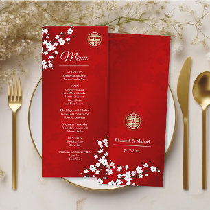 Cartão de Menu de Casamento Chinês Flor de Oriente