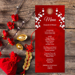 Cartão de Menu de Casamento Chinês Red Cherry Blos
