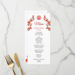 Cartão de Menu de Casamento Chinês Red Cherry Blos