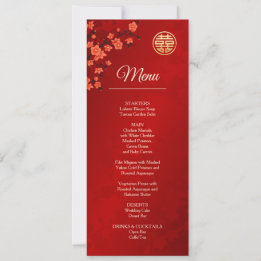 Cartão de Menu de Casamento Chinês Red Cherry Blos