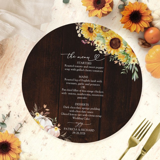 Cartão de Menu de Casamento Círculo de Abóbora com (Criador carregado)