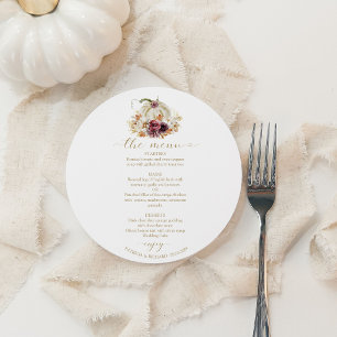 Cartão de Menu de Casamento Círculo de Abóbora Ena